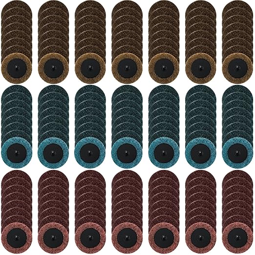 Macarrie 150 Pcs 2 Inch Surface Conditioning Sanding Discs Quick Change Fine Medium Coarse Sanding Pads Die Grinder Accessories for Surface Strip Grind Polish Burr Finish(Aluminum Oxide)