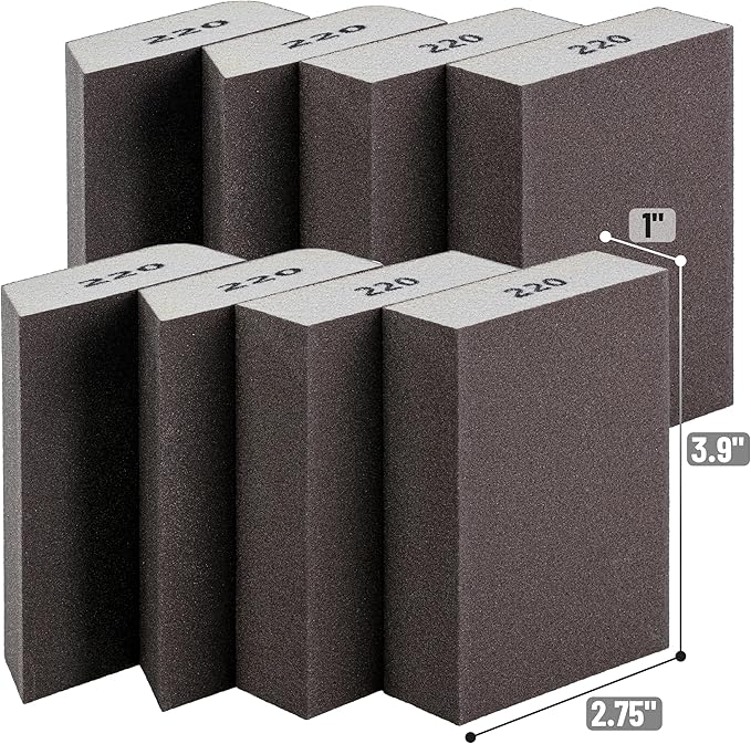 Bates- Sanding Sponge, 8 pcs, 220 Grit, Washable and Reusable, Sandpaper Block, Sanding Blocks for Wood, Sanding Pad, Drywall Sanding Block, Drywall Sanding Sponge
