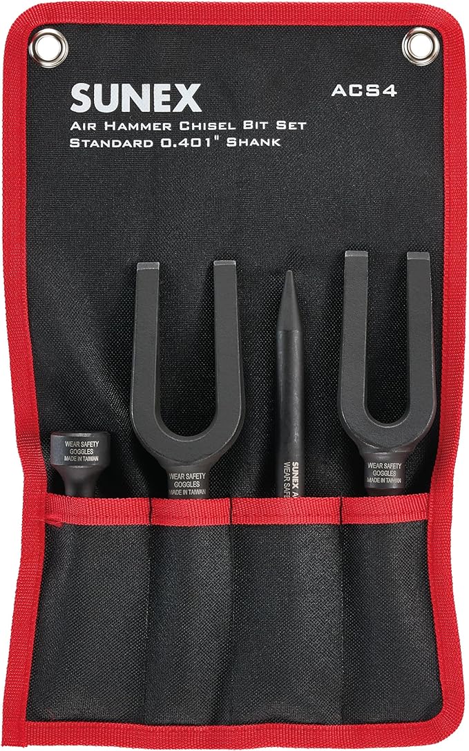 SUNEX TOOLS ACS4 Air Hammer Chisel Pneumatic Separator Set in Portable Tool Roll, 4-Piece
