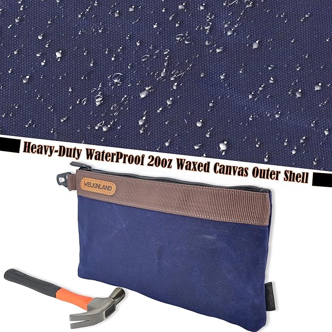 WELKINLAND Heavy-Duty Canvas Tool Pouch - 4PCS, 12" Waxed Canvas Zipper Tool Pouch