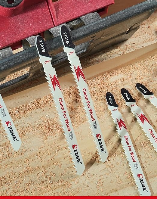 EZARC 10PCS Jigsaw Blades T101B Jig Saw Blades Set for Wood Clean Cutting Assorted T-Shank Replacement 10 TPI Curved & Scrolling Cutting