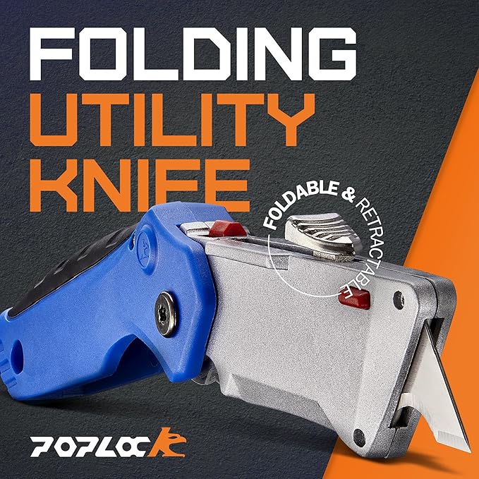 POPLOCK Folding Utility Knife with Patented K-Hook Blade & Notch Razor ??Dual Blade Retractable Box Cutter for Roofing, Drywall, Carpentry & Multi?멇ngle Cutting