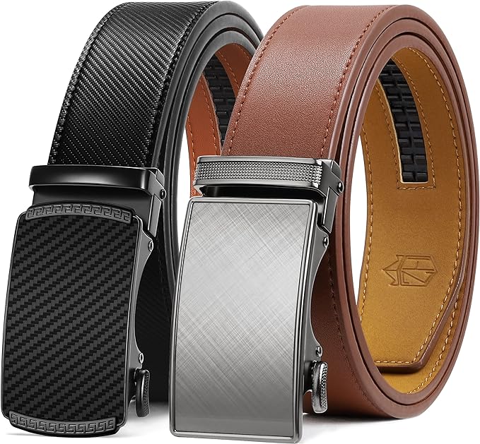 Zitahli Ratchet Belt for Men - 2 Packs Leather Mens belt For Gift Men Dress and Casual,Trim to Fit