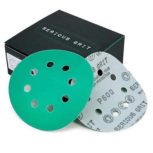 Serious Grit Sanding Discs 5 Inch 8 Hole 600 Grit - Heavy-Duty Hook & Loop Wet Dry Film Sandpaper Discs - Very Fine Sand Paper for Random Orbital Sanders - Wood, Automotive, Epoxy, etc - 50 Pack Box