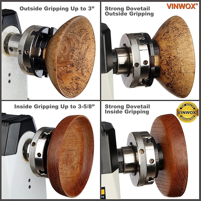 4INCH 4-Jaw Self-Centering Wood Lathe Chuck, 2" Round Jaw Mounted, 1"x8TPI thread & 3/4"x16TPI Adapter, T Allen Wrench, Screw Chuck, SCR4-4, Nickle electric Coating Body