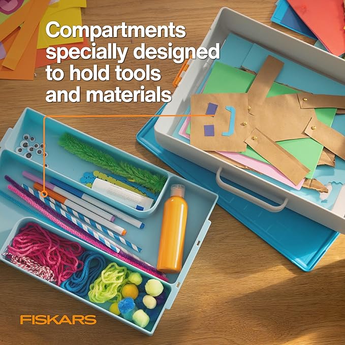 Fiskars Kids Creating Toolbox ??Portable Art Storage Organizer with Reversible Lid, Carry Handle, and Secure Snap-Close Design
