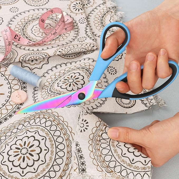 Multifunctional Scissors, 9.3 Inch Colorful Titanium Stainless Steel Blades, Soft Grips, For Home, School, Office, Sewing, Fabrics, Craft Supplies, Left or Right Handed, 2-Piece Set