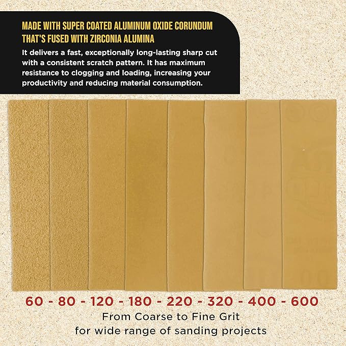 Dura-Gold Micro Hand Sanding Block Kit, 3.5??x 1??Pad, Hook & Loop Backing, 40 Sandpaper Sheets, 5 Each 60, 80, 120, 180, 220, 320, 400, 600 Grit - Wood Woodworking, Small Detail Finishing Sander