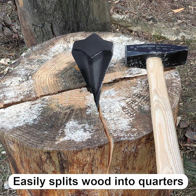 1 Pcs 4 Lbs Wood Splitting Wedges Manual Log Splitter Wedge 4-Direction Diamond Design Forged Steel Tool for Easy Wood Splitting Splits Firewood into 4 Pieces Less Effort