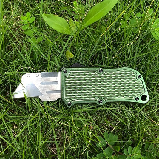 Automatic Utility Knife, Green Razor Blades Pocket Knife, Box Cutters Retractable Heavy Duty, Premium Safety Push Button Knife with 5PCS Blades (Green)