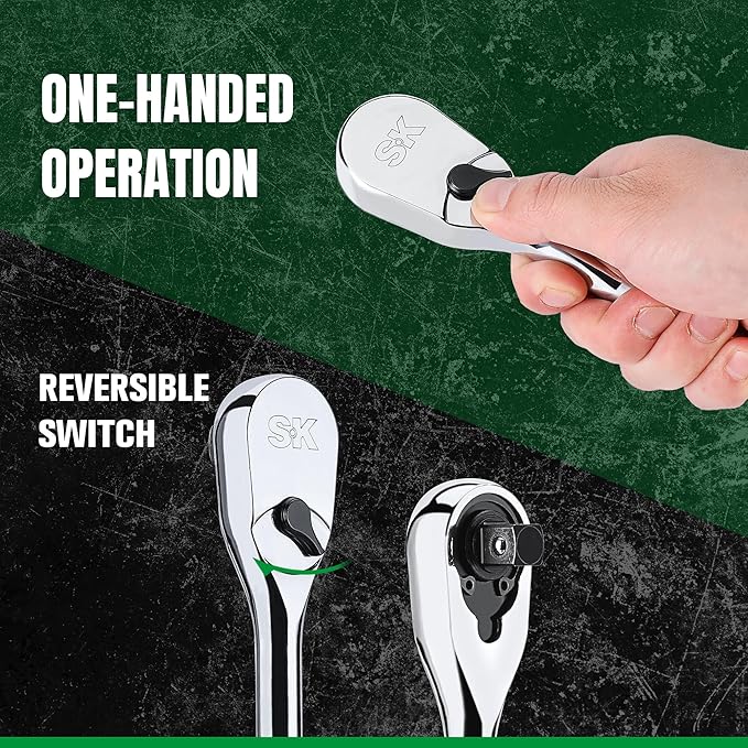 SK 3-Piece Ratchet Set, 1/4?? 3/8?? 1/2??Drive Ratchet, Pear Head, 90-Tooth, Alloy Steel, with Contoured Handle