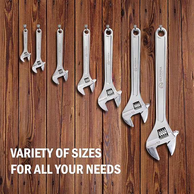 Olympia Tools 15" Adjustable Wrench, Heavy Duty Drop Forged Steel, Chrome Plated, Precision Machined Jaws, Rust Resistant