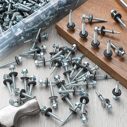 LEIFIDE 500 Pcs Metal Roofing Screws 10 x 1-1/2" Galvanized Hex Head Self Starting Metal to Wood Siding Screw (Sliver)