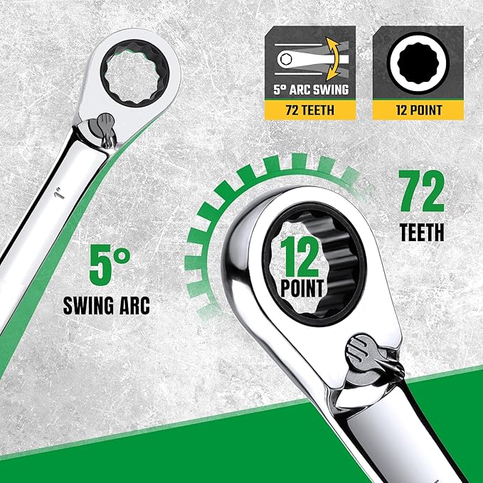 SK Reversible Ratcheting Wrench Set, Combination Wrench Set, 13-Piece, SAE 1/4" to 1", 72-Tooth, Premium CR-V Construction, with Rack Organizer