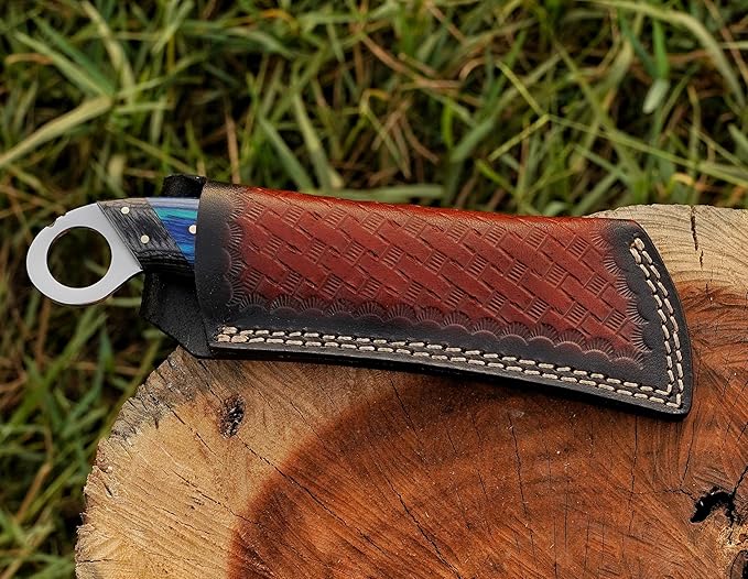 Handmade StainlessSteel Lineman’s Hawkbill knife with Leather sheath, Heavy Duty Utility Knife blade Electrician Wire Skinning knife for professional.