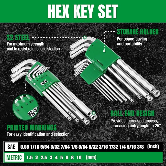 SK Mechanics Tool Set, 1/4" & 3/8" & 1/2" Drive Socket with 216-P Ratchet, 149-Piece, SAE & Metric, SuperKrome Finish, with Storage Suitcase