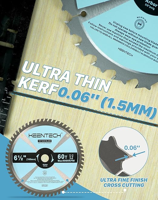 KEENTECH 6-1/2" Dia. by 5/8" Bore 60 Tooth Fine Finish Circular Saw Blade 3-Pack, Tungsten Carbide Tipped, ATAF Grind