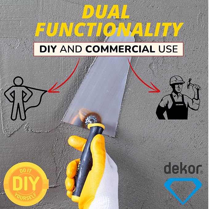DEKOR Plaster and Brick Trowel - Size 8" - German Stainless Steel Ensures Rust-Free Performance for Masonry Tools, Bricklaying, Plastering - Commercial and DIY Use - Made in Europe - Soft Grip