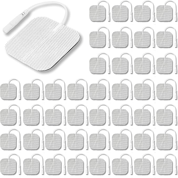 Syrtenty TENS Unit Pads 2"X2" 44 Pcs, 3rd Gen Reusable Latex-Free Replacement Pads Electrode Pads with Upgraded Sticky Electrode Pads Gel and Non-Irritating Design for Muscle Stimulator Electrotherapy