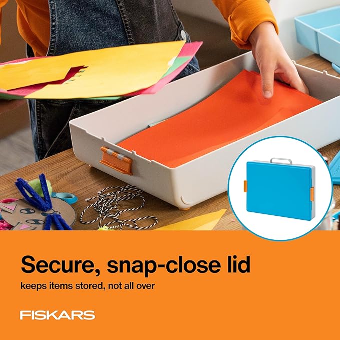 Fiskars Kids Creating Toolbox ??Portable Art Storage Organizer with Reversible Lid, Carry Handle, and Secure Snap-Close Design