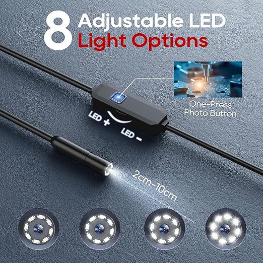 TOPDC Endoscope Camera with Light, 1920P HD Scope Camera, 8 LED Adjustable Inspection Borescope for Android and iOS, 16.4ft Semi-Rigid Snake Cable, IP67 Waterproof