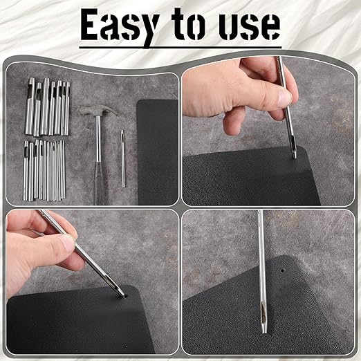 Leather Hole Punch Tool, 22pcs Circle Hole Punch Set - 0.5-12mm for Watch Bands, Belts, Canvas, Paper, Plastic, Leather Working