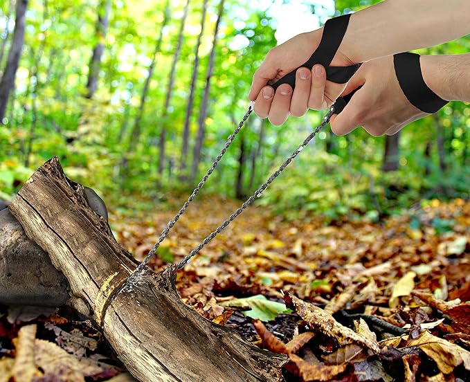 Pocket Chainsaw - Razor Sharp Self Cleaning 25.5 In Portable Hand Saw Survival Gear with Black Holster for Camping, Hunting, Hiking | Pocket-sized 25.5” Emergency Wilderness Survival Chain Saw (Black)