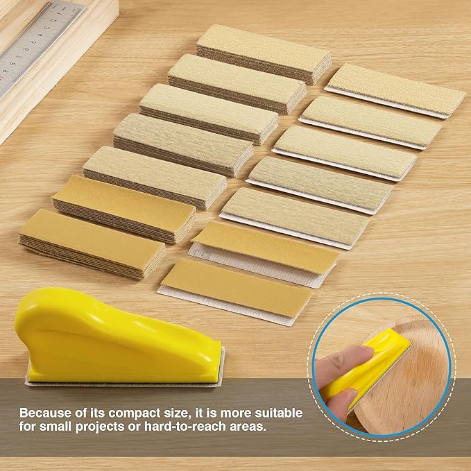 Sanding Block 70 PCS Hand Sander Kit 1 Pack Detail Handle Sanding Tools and Sandpaper 80/120/150/180/220/240/400 Grit for DIY Handicrafts Wood Polishing