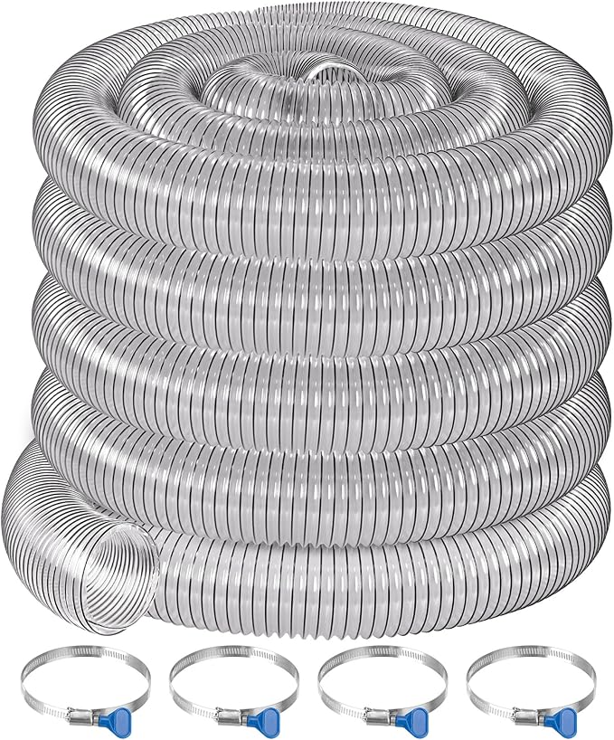 4" x 50' PVC Dust Collection Hose,4 Inch Dust Collector Vacuum Hose for Woodworking Dust Collection Systems,PVC Dust Collection Tube Flexible Clear Debris Fume Collection Hose w/Carbon Steel Wire