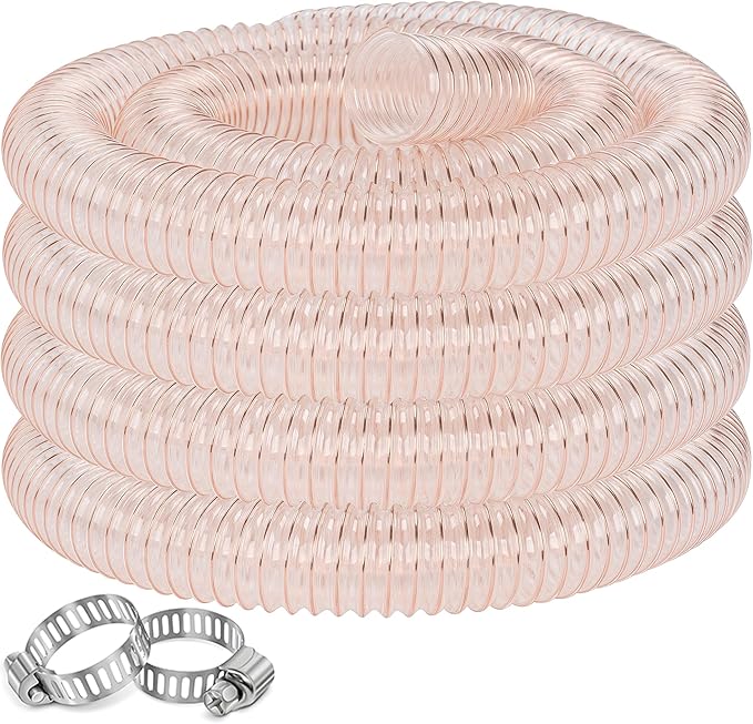 PU Dust Collection Hose 2-1/2??횞 20 ft Heavy Duty Clear Flexible Collector Hose Reinforced with Spiral Steel Wire for Dust Collection Systems Fume Debris Band Saw Jointer Wood Shop (PU Durable Type)