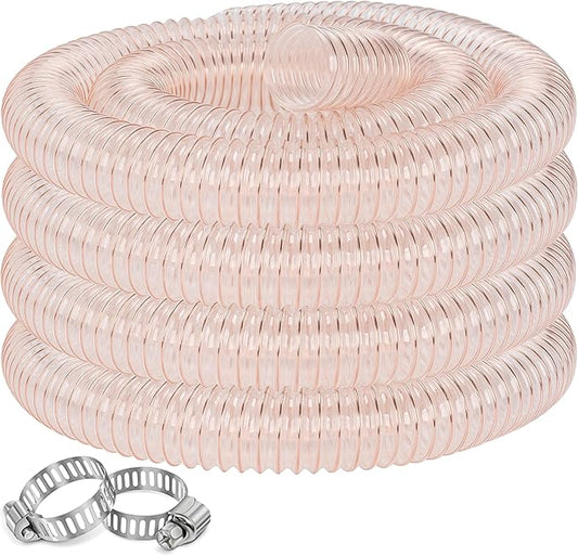 PU Dust Collection Hose 2??횞 5 ft Heavy Duty Clear Flexible Collector Hose Reinforced with Spiral Steel Wire for Dust Collection Systems Fume Debris Band Saw Jointer Wood Shop (PU Durable Type)