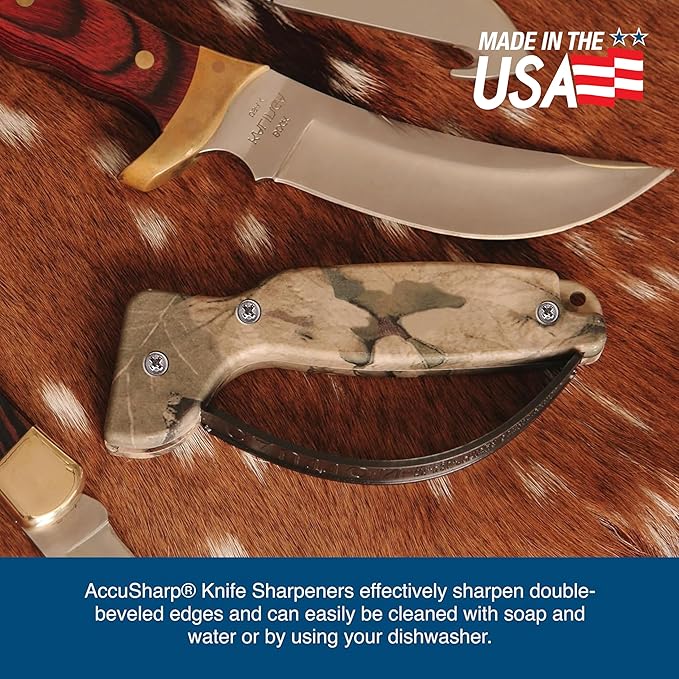 AccuSharp Knife Sharpener, Ergonomic Comfortable Handle, Compact & Easy to Use, Restore and Hone Straight & Serrated Knives, Camo