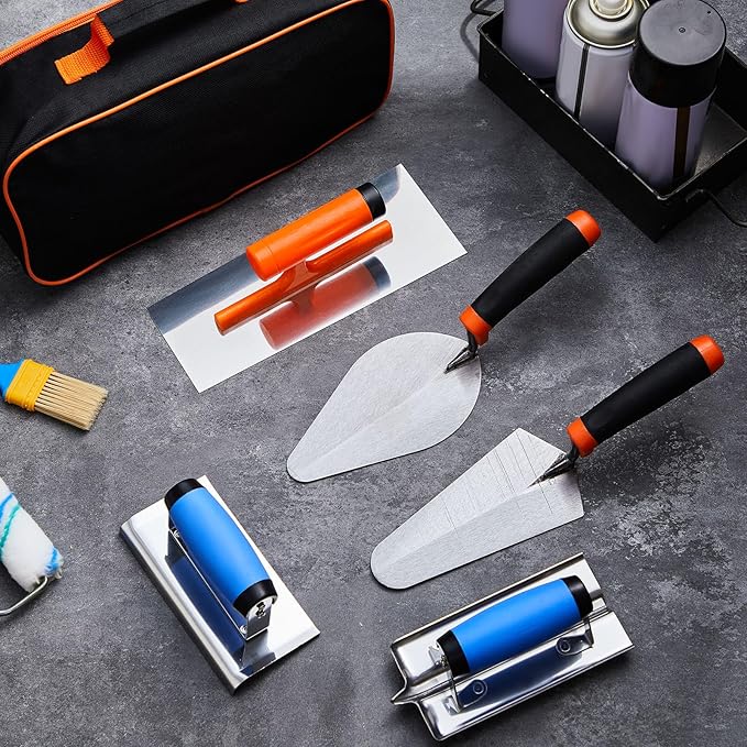 6pcs Concrete Hand Tools Set Masonry Tools Includes Stainless Steel Concrete Hand Edger, Groover, Finishing, Pointing, Gauging and Tool Bag for Cement Beginner Kit