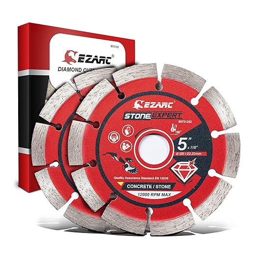 EZARC 5 inch Segmented Diamond Blade, Diamond Cutting Wheel for Angle Grinder Stone Master, 5" Stone Blade for Cutting Concrete Granite Masonry Brick, 7/8"-20mm-5/8 Arbor (2-Pack)