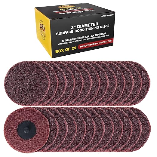 Dura-Gold 3" Diameter Surface Conditioning Discs Maroon Medium Sanding Grit (Box of 25) - R-Type Quick Change Roll Lock Connection Rust and Paint Removal Removes Oxidation and Scale