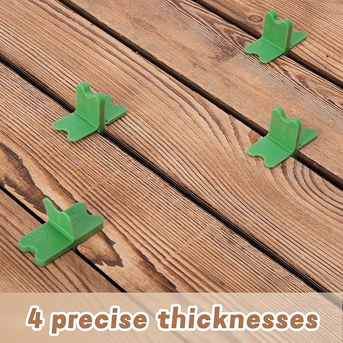 4 Pcs ABS Deck Spacer Tools,4 Thicknesses Deck Board Spacers(1/16", 1/8", 3/16", 1/4"),Green Deck Spacers Assorted for Pressure Treated Composite Decking