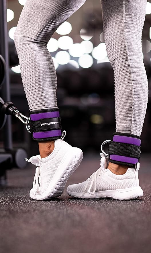 Fitgriff짰 Ankle Straps V1 for Cable Machine (2 Pieces) - Gym Workout Equipment - Leg Pulley Attachment, Kickback Straps