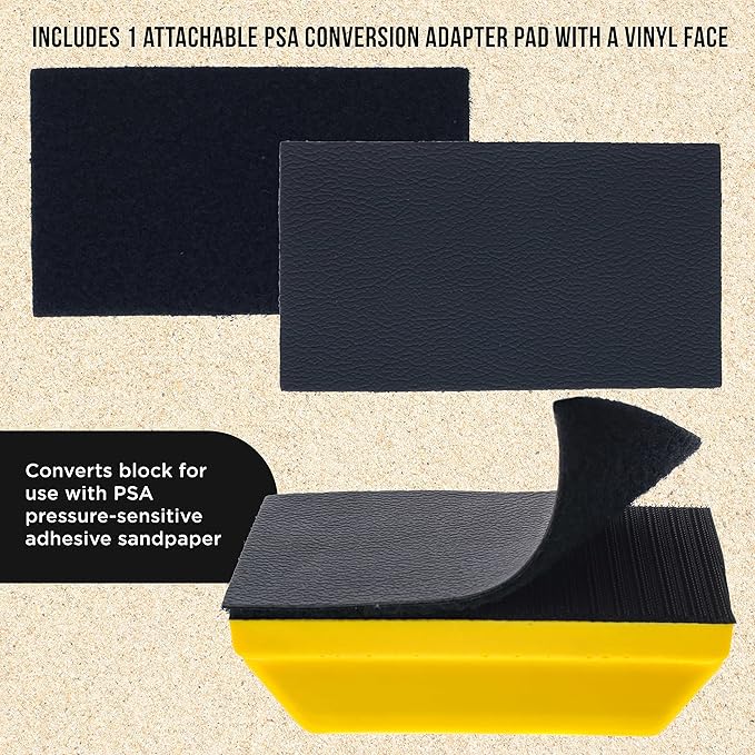 Dura-Gold Pro Series Rectangle 5" x 2-3/4" Hand Sanding Block Pad with Hook & Loop Backing and PSA Sandpaper Conversion Adapter Pad - Automotive Paint Prep Sand Shape Contour Woodworking Furniture