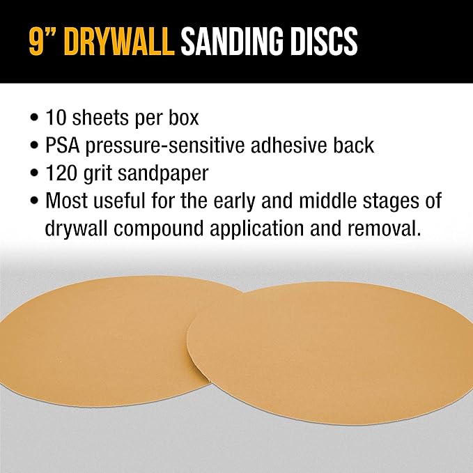 Dura-Gold Premium 9" Drywall Sanding Discs - 120 Grit (Box of 10) - Sandpaper Discs with PSA Self Adhesive Stickyback, High-Performance Fast Cutting Aluminum Oxide Abrasive - for Drywall Power Sander