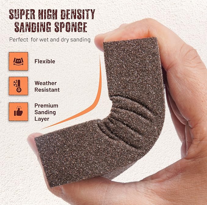 Professional-Grade Sanding Sponge 4-Pack with Gloves ??60/80/120/220 Grit, Wet Dry Hand Sander, Sand Paper Brick for Drywall Sanding, Wood Sanding