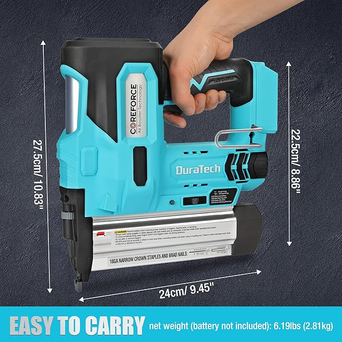 DURATECH 20V 18GA Cordless Brad Nailer, 2-in-1 Nail/Staple Gun for Carpentry & Upholstery, Including 2.0Ah Rechargeable Battery, 1H Quick Charger, 1000 Nails, 1000 Staples and Carrying Case
