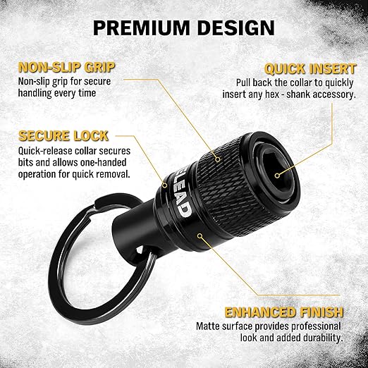 ELEAD 6-Piece Bit Holder Key Chain, 1/4 inch Black Hex Shank Bit Holders, Quick Release Design with Keychain Carabiner for Nut Driver, Screwdriver & Drill Bits, Tools Gifts for Men