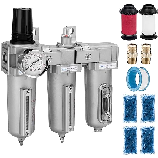 NANPU 3/4" NPT Industrial Grade 3 Stage Air Drying System - Particulate Filter, Coalescing Filter, Desiccant Dryer & Air Regulator, Metal Bowl, Manual Drain, Suitable for Paint Spray竊?Plasma Cutter