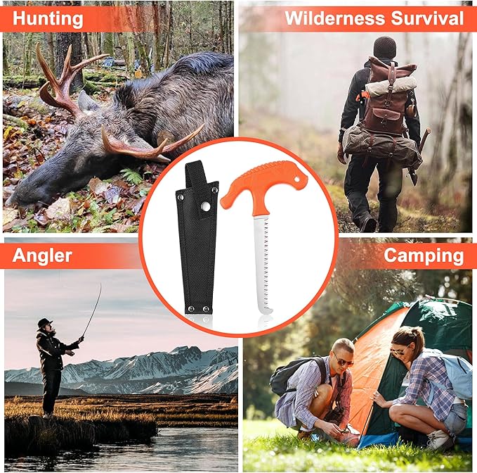Hunting Bone Saw, 4.96 Inch CR13 Stainless Steel Sawtooth Blade, Ergonomic T Non Slip Handle, Compact Meat Saw for Camping, Hunting, Outdoor Processing and Hiking with Sheath