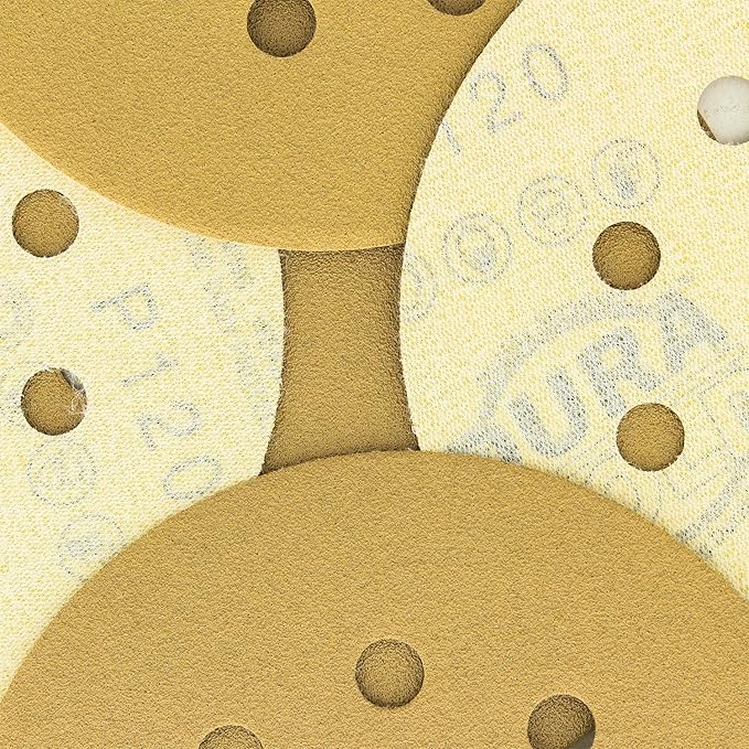 Dura-Gold Premium 120 Grit 5" Sandpaper Discs, 8 Hole Pattern Dustless, 50 Discs - Hook & Loop Backing for Orbital DA Sander, Detailing Finishing Color Sanding Automotive Paint Woodworking