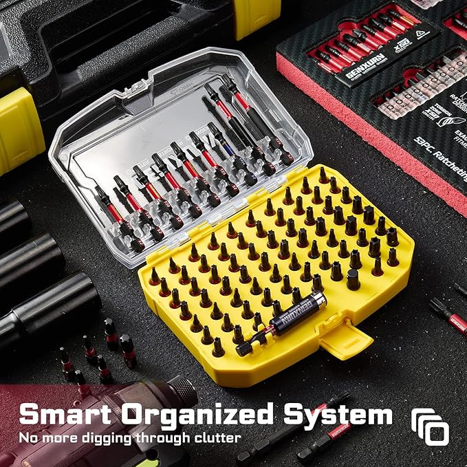 83Pieces Impact Screwdriver Bits Set, Magnetic S2 Steel Torx/Security Torx Insert Power Bits Tips Set with Impact Bit Holder and 1/4?쒾ocket Adapter (Yellow Storage Box Case)