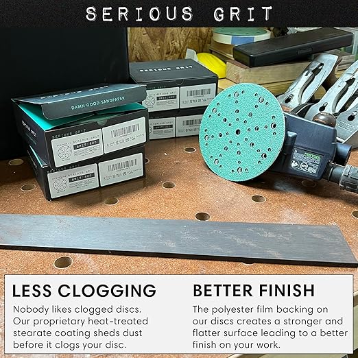 Serious Grit - 6-Inch 49-Hole 600 Grit Sanding Discs - Heavy-Duty Hook & Loop Film Discs - Sandpaper for Random Orbital Sanders - 50 Pack Box