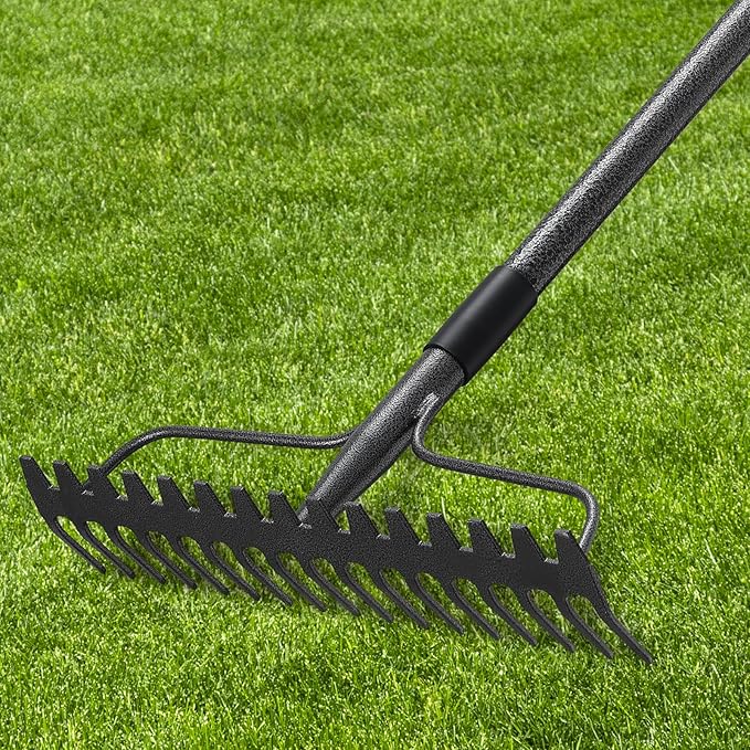 77'' Bow Rake 竊?7 Tines Metal Head Rakes with Stainless Steel Handle竊똇eavy Duty Garden Rake for Loosening Soil Gathering Leaf Leveling Lawn Farming Land Management Yarn Thatch Rake