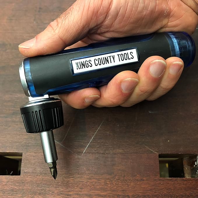 Kings County Tools Multi-Purpose Ratcheting Screwdriver | 3 Adjustable Handle Positions | Ergonomic & Sure-Grip Handle | 13 Steel Bits | Magnetic ABS Plastic Storage Cap
