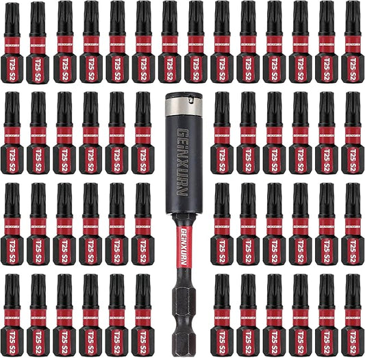 15Pieces T25 1 In. Insert Driver Bits, Impact Tough Magnetic #25 Torx Head Power Bits, S2 Alloy Steel T25 Screwdriver Bits Set with 1Pcs Impact Bit Holder, GT25025-051